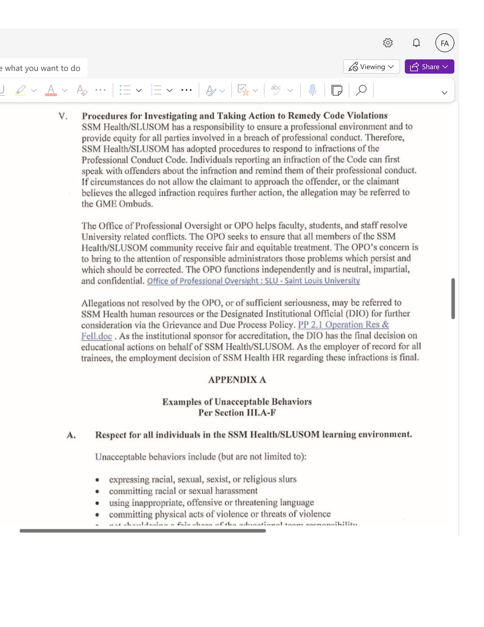 FA LE Share v what you want to do Viewing V J V AVA... '= V 3= abc y V. Procedures for Investigating and Taking Action to Remedy Code Violations SSM H