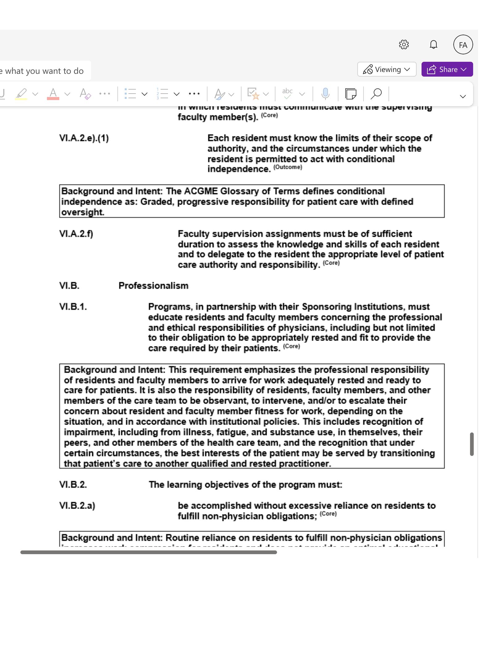 e what you want to do So Viewing v FA L Share v V faculty member(s). (Core) VI.A.2.e).(1) Each resident must know the limits of their scope of authori