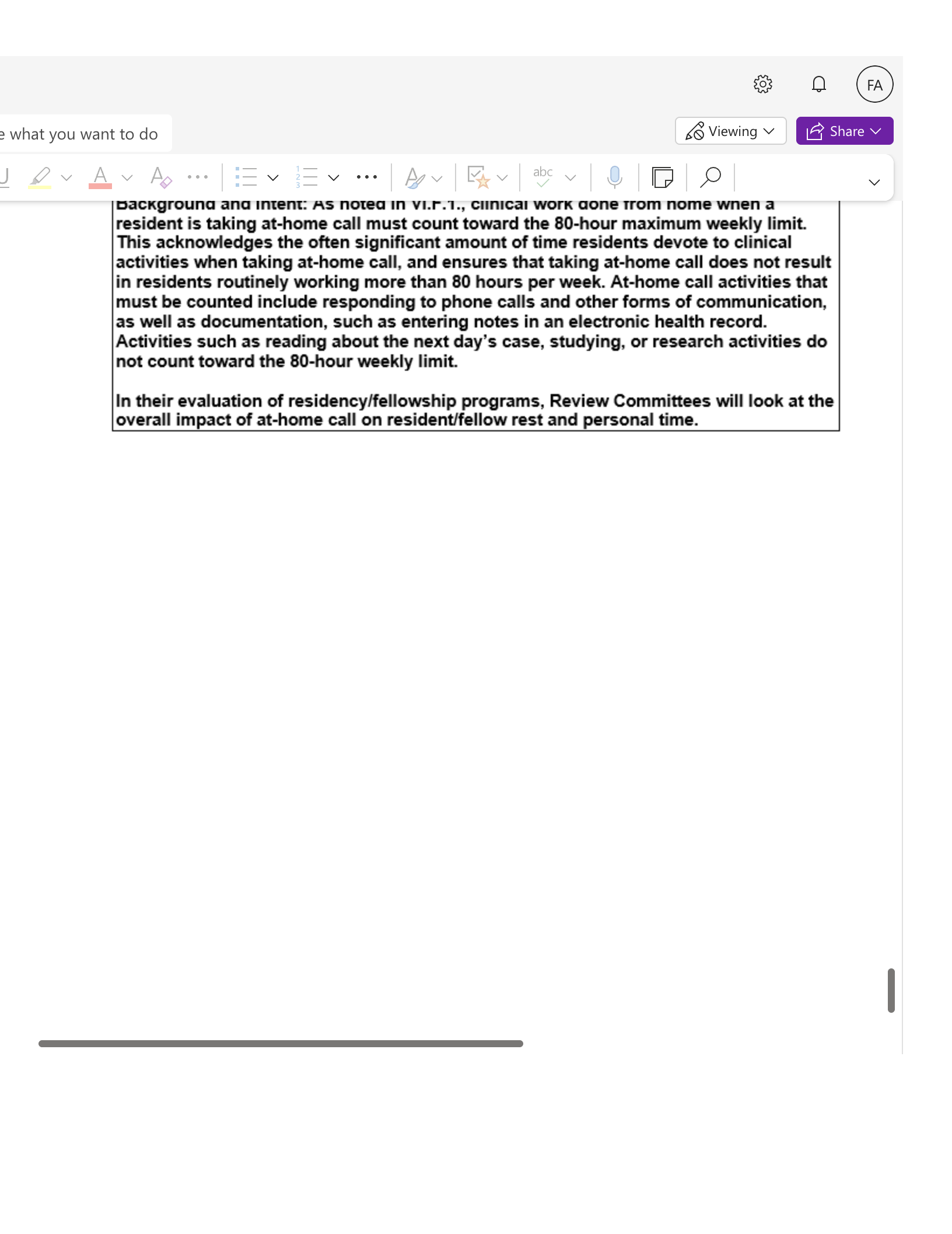 e what you want to do So Viewing v FA LE Share V V (backgrouna and intent: As notea in vl.r.1., clinical work aone trom nome wnen a resident is taking