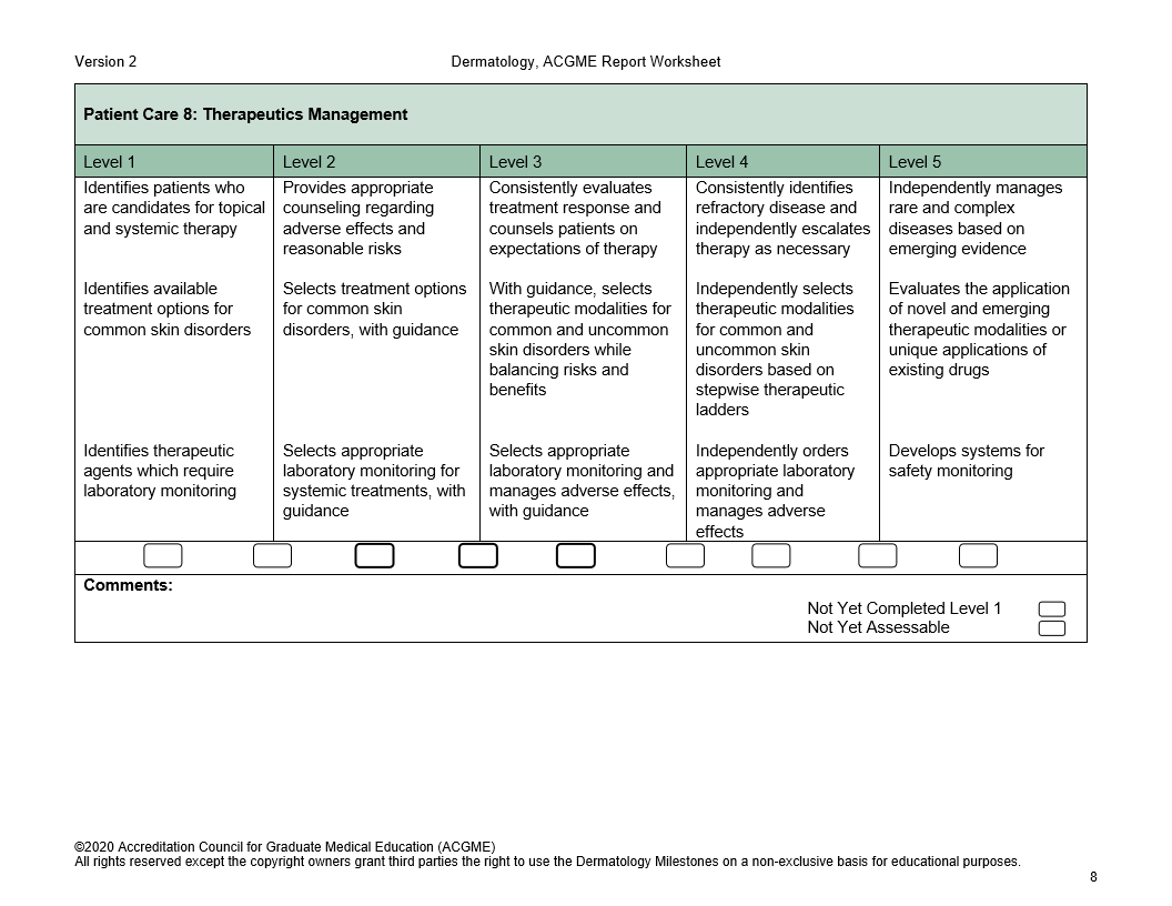 Version 2 Patient Care 8: Therapeutics Management Level 1 Level 2 Identifies patients who Provides appropriate are candidates for topical counseling r