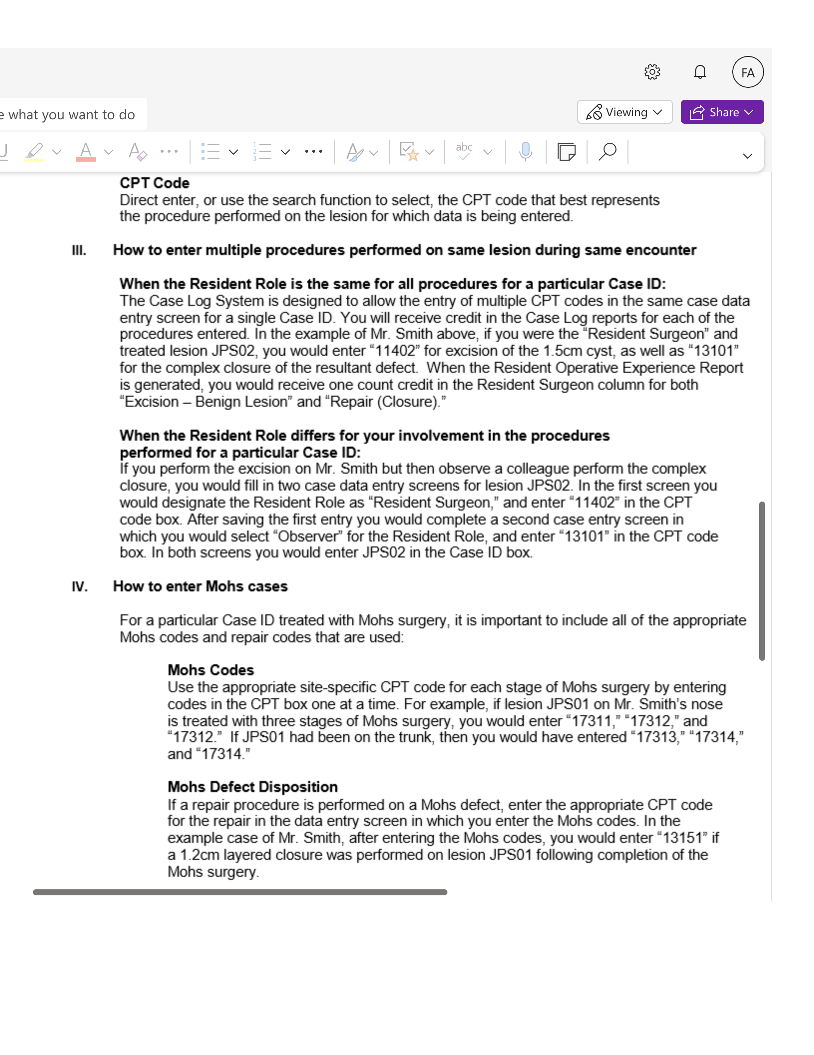 e what you want to do So Viewing v FA LE Share V V CPT Code Direct enter, or use the search function to select, the CPT code that best represents the
