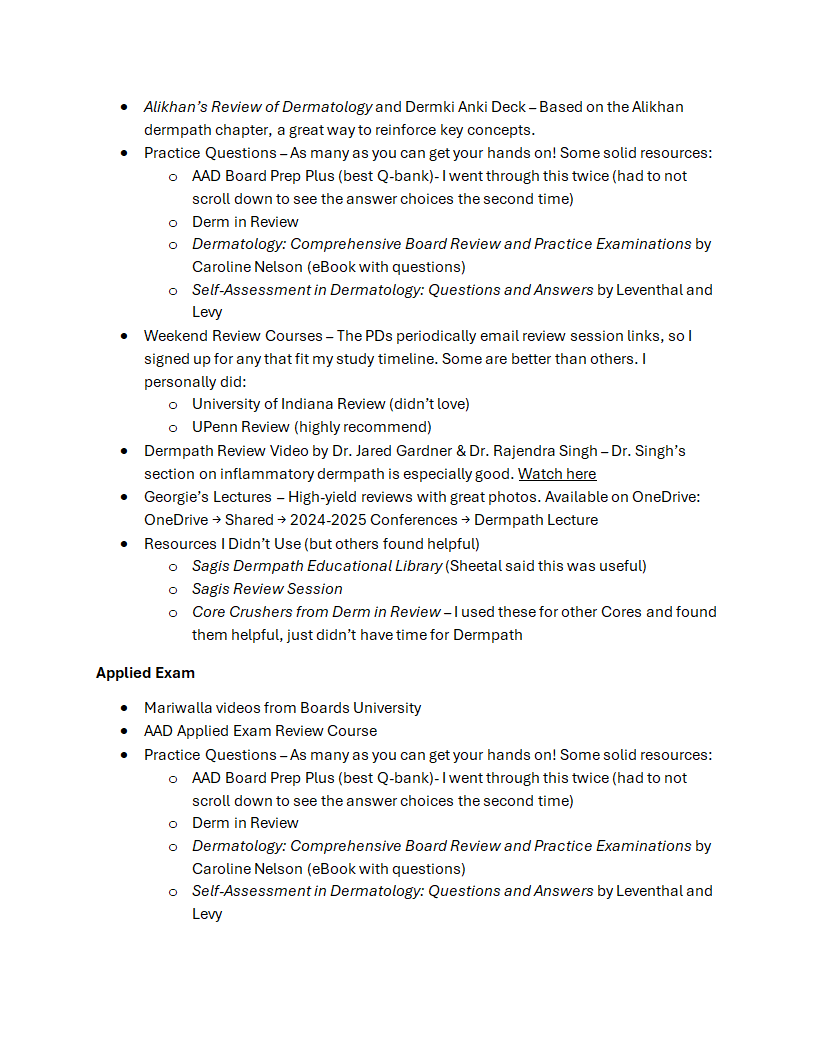 • Alikhan's Review of Dermatology and Dermki Anki Deck - Based on the Alikhan dermpath chapter, a great way to reinforce key concepts. • Practice Ques